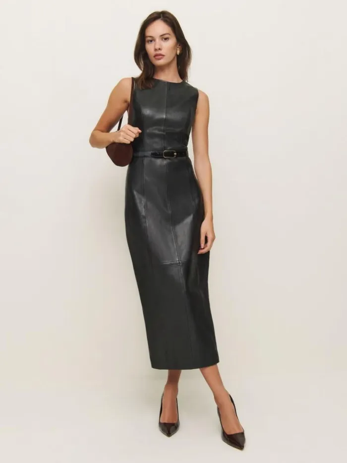 Clothing The Reformation Veda Kendi Leather Dress Black