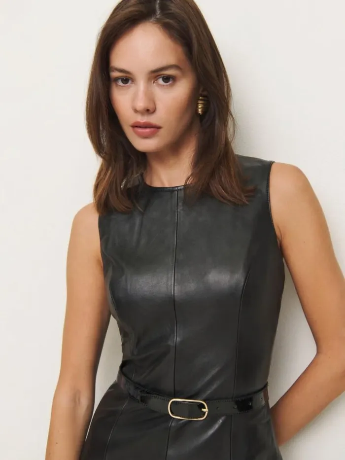 Clothing The Reformation Veda Kendi Leather Dress Black