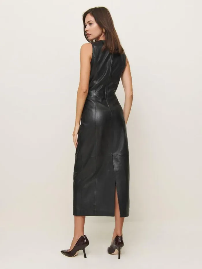 Clothing The Reformation Veda Kendi Leather Dress Black