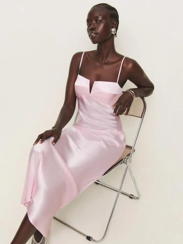 ClothingWeddings The Reformation Brie Silk Dress Cherry Blossom