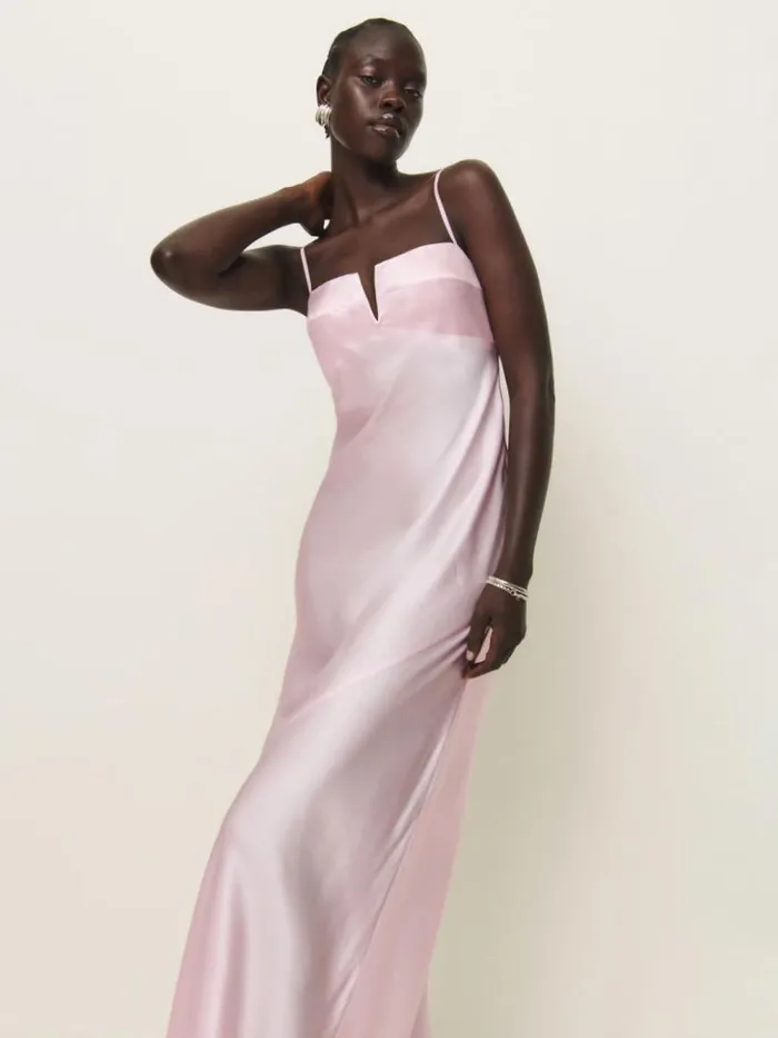 ClothingWeddings The Reformation Brie Silk Dress Cherry Blossom