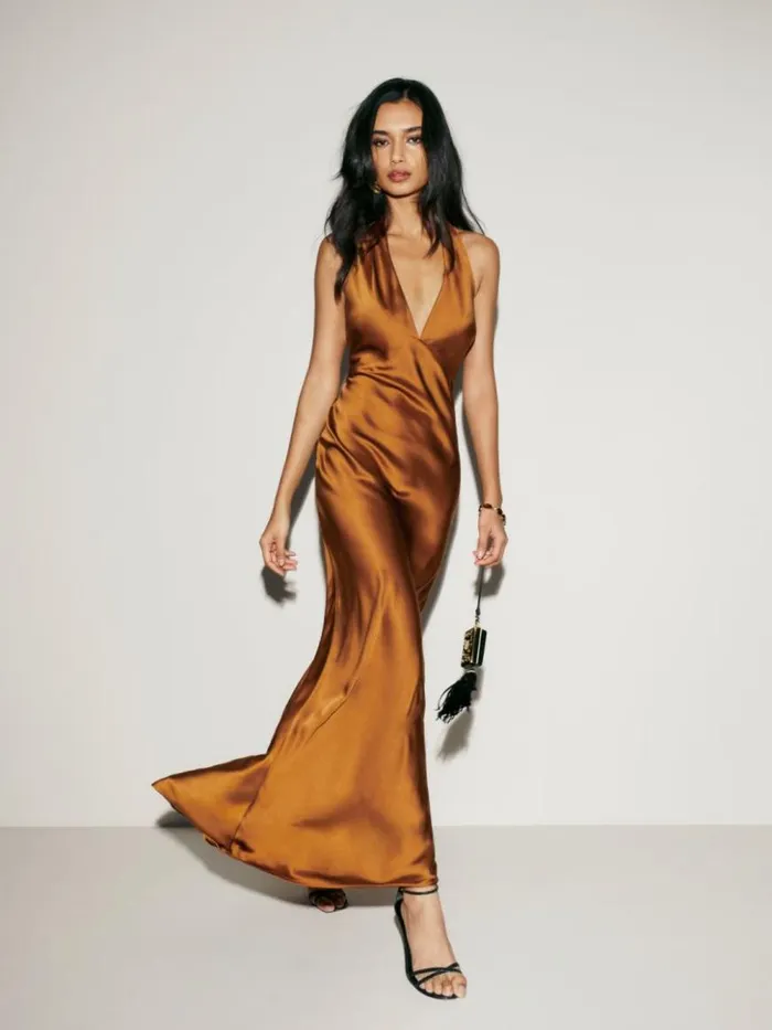 ClothingWeddings The Reformation Petites Daniela Silk Dress Copper