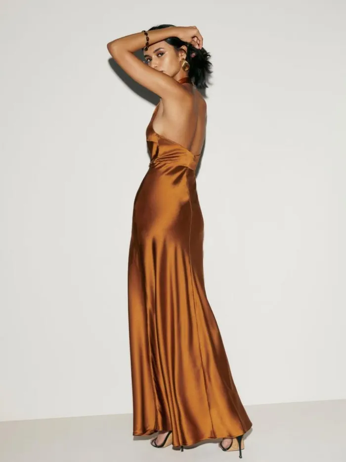 ClothingWeddings The Reformation Petites Daniela Silk Dress Copper