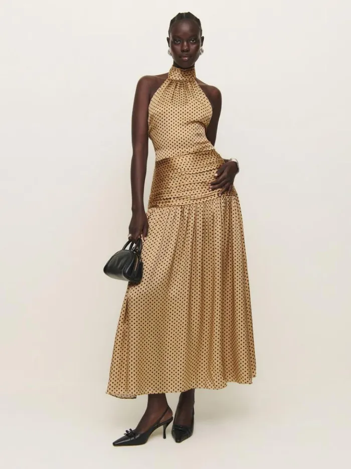 ClothingWeddings The Reformation Zaria Silk Dress Alder Dot