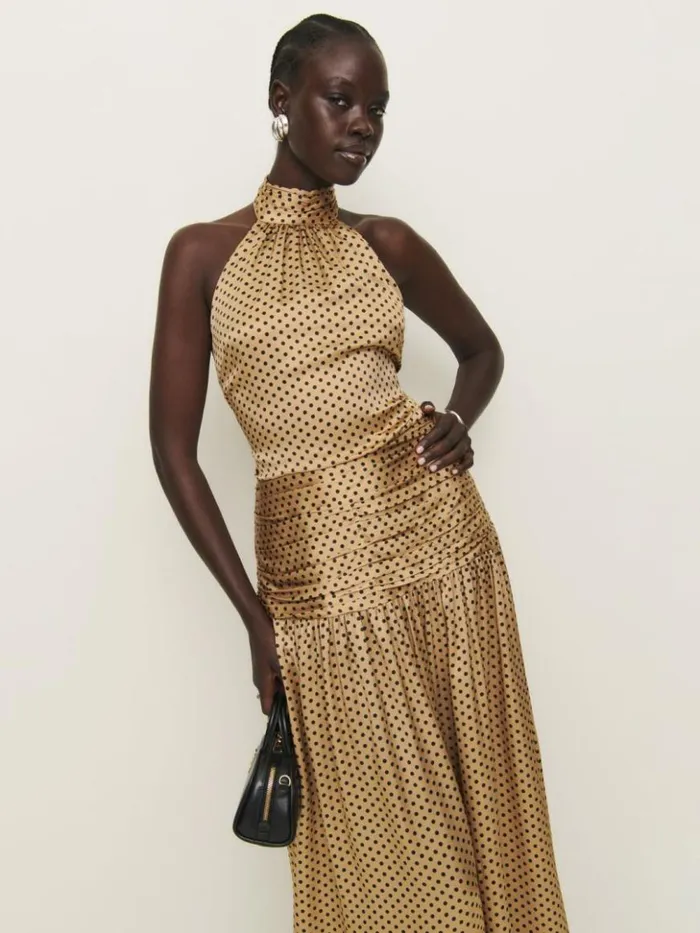 ClothingWeddings The Reformation Zaria Silk Dress Alder Dot