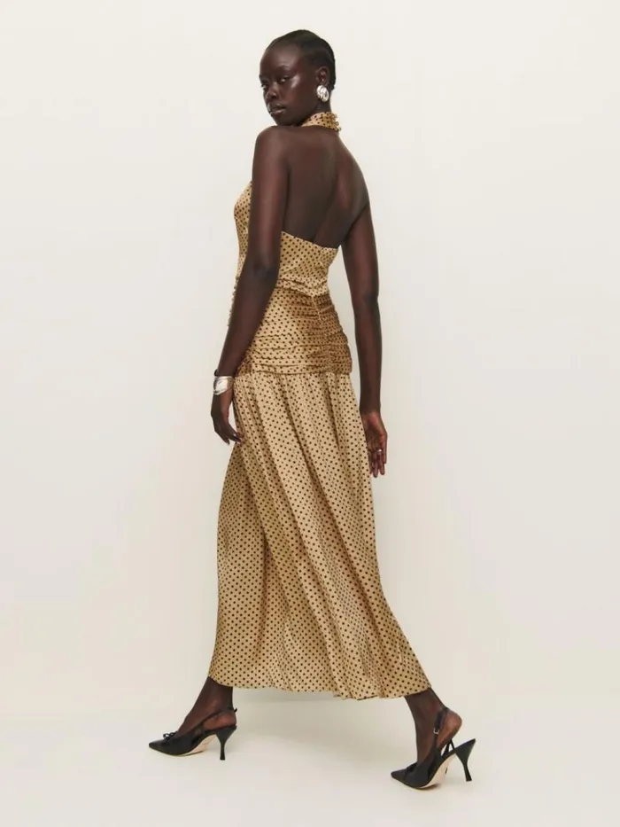 ClothingWeddings The Reformation Zaria Silk Dress Alder Dot