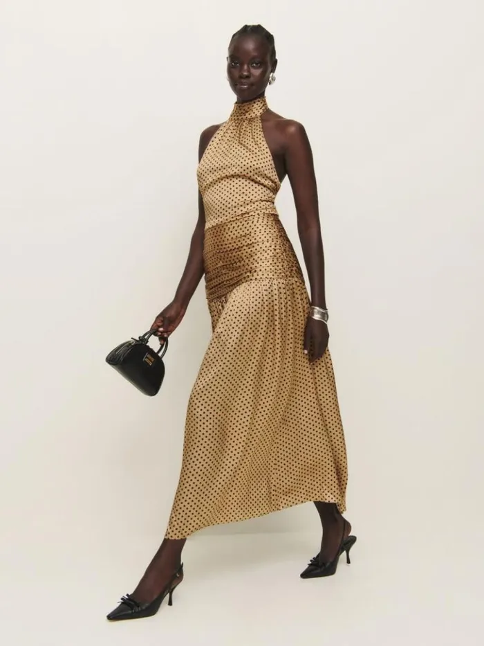 ClothingWeddings The Reformation Zaria Silk Dress Alder Dot