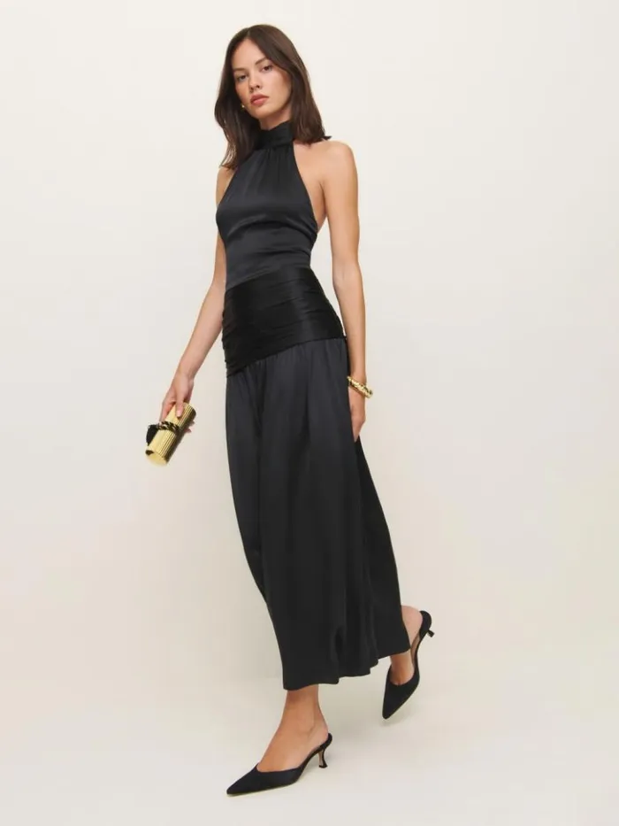 ClothingWeddings The Reformation Zaria Silk Dress Black