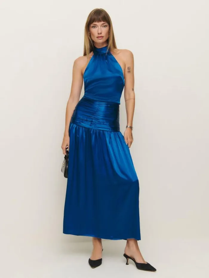 ClothingWeddings The Reformation Zaria Silk Dress Pacific Ocean