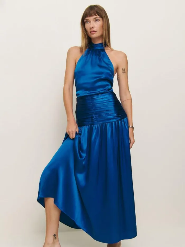 ClothingWeddings The Reformation Zaria Silk Dress Pacific Ocean