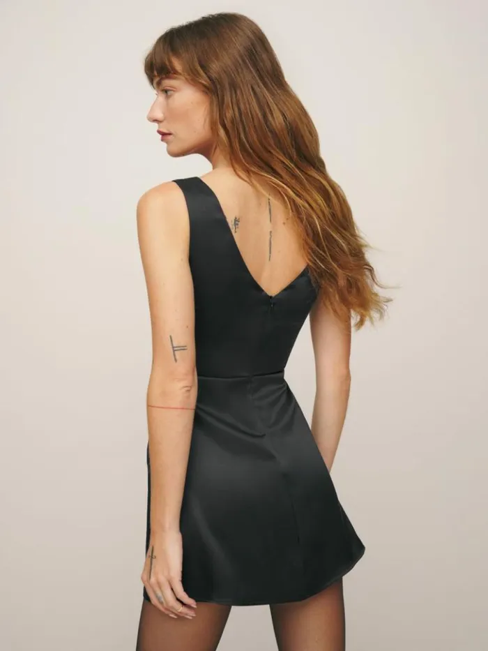 ClothingWeddings The Reformation Zenni Satin Dress Black