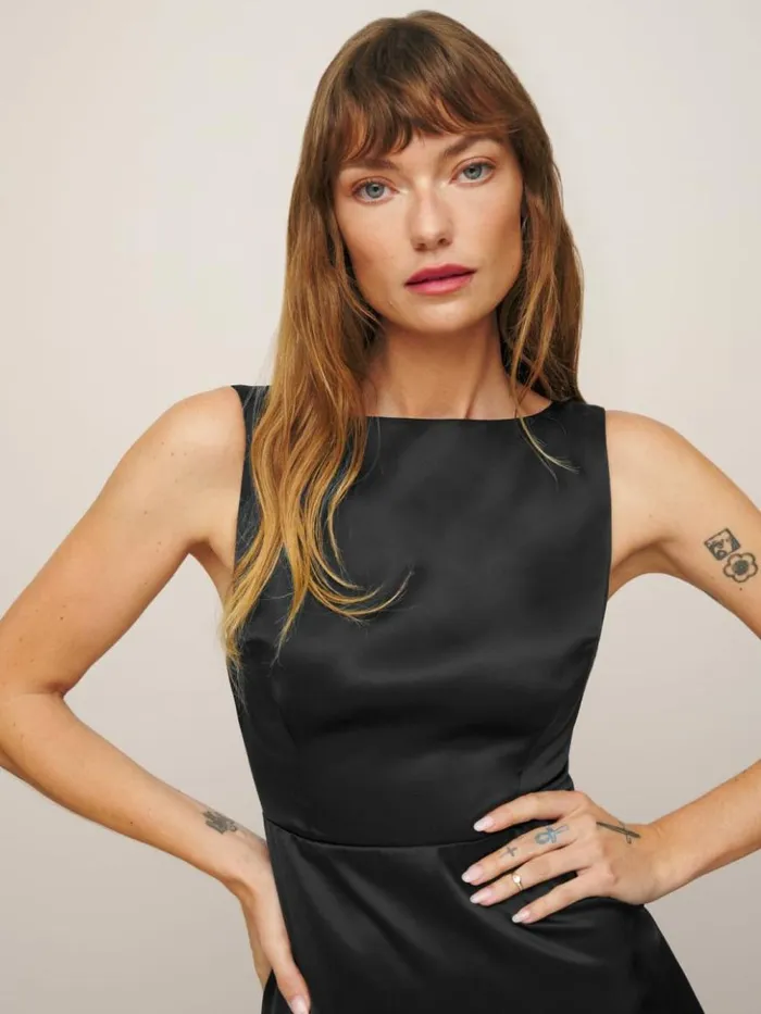 ClothingWeddings The Reformation Zenni Satin Dress Black