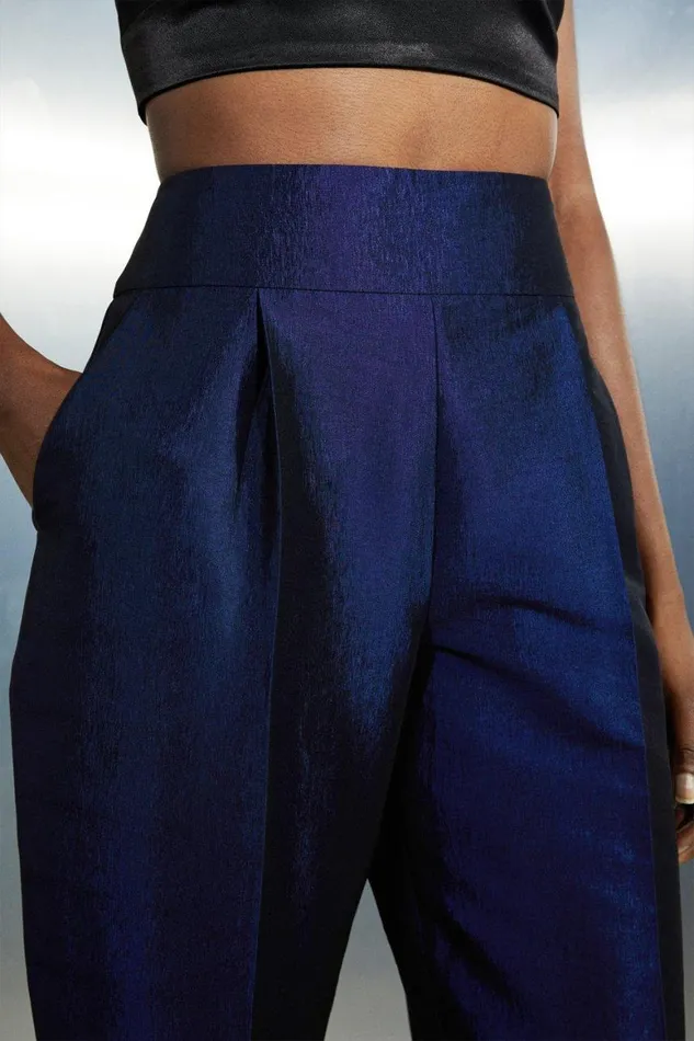 CoOrds Women Karen Millen Asymmetric Metallic Tailored Blazer And Tapered Trousers Navy