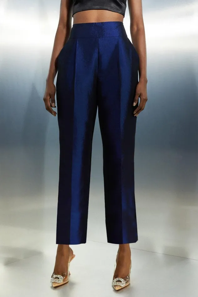 CoOrds Women Karen Millen Asymmetric Metallic Tailored Blazer And Tapered Trousers Navy