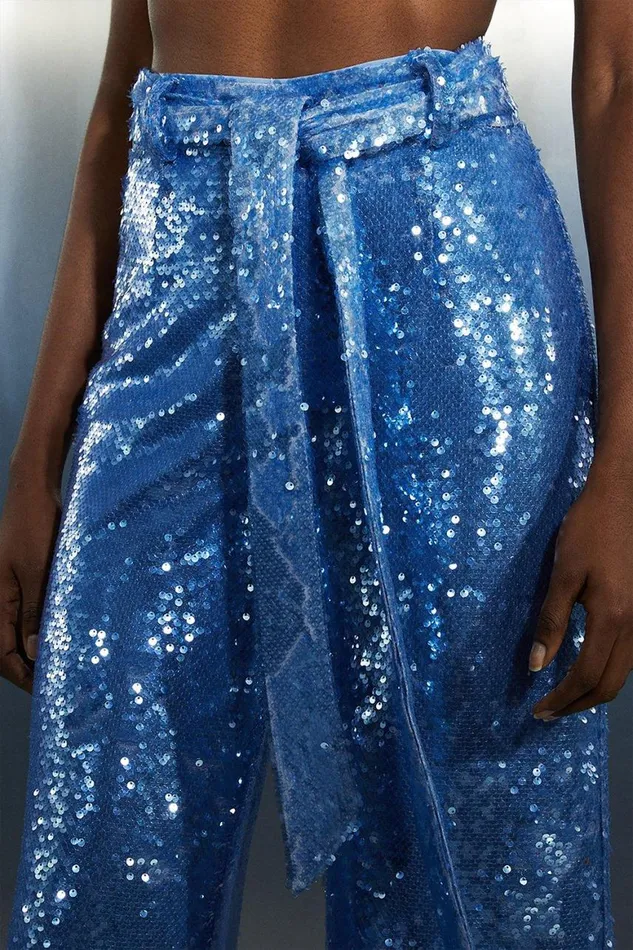 CoOrds Women Karen Millen Blue Sequin Woven Boxy Set Blue