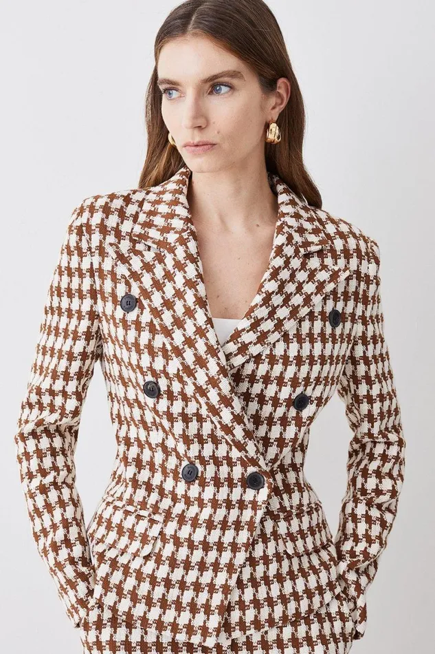 CoOrds Women Karen Millen Check Tweed Military Tailored Blazer and Trouser Set Green
