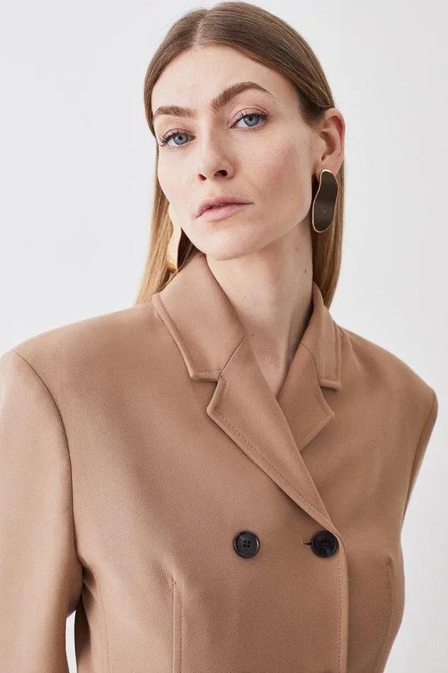CoOrds Women Karen Millen Compact Stretch High Button Double Breasted Blazer and Trouser Set Camel