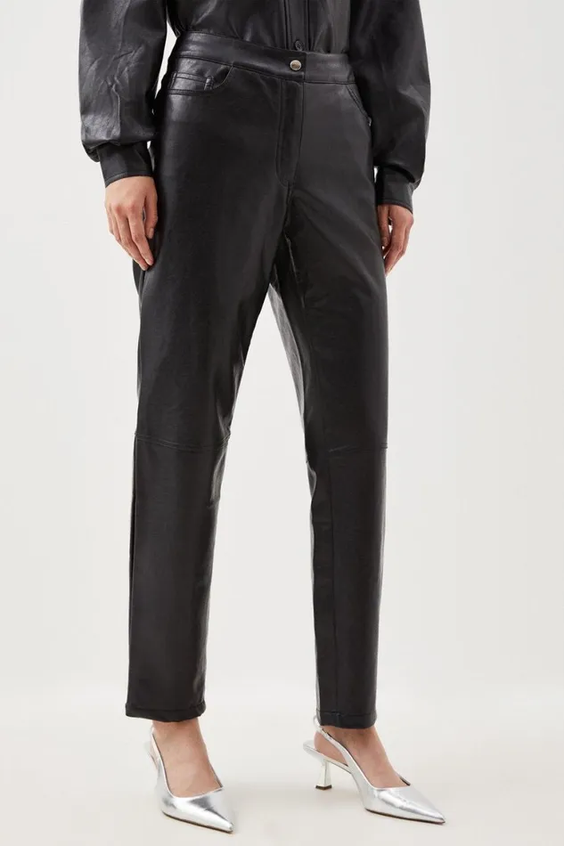 CoOrds Women Karen Millen Faux Leather 5 Pocket Western Straight Leg Trousers Black