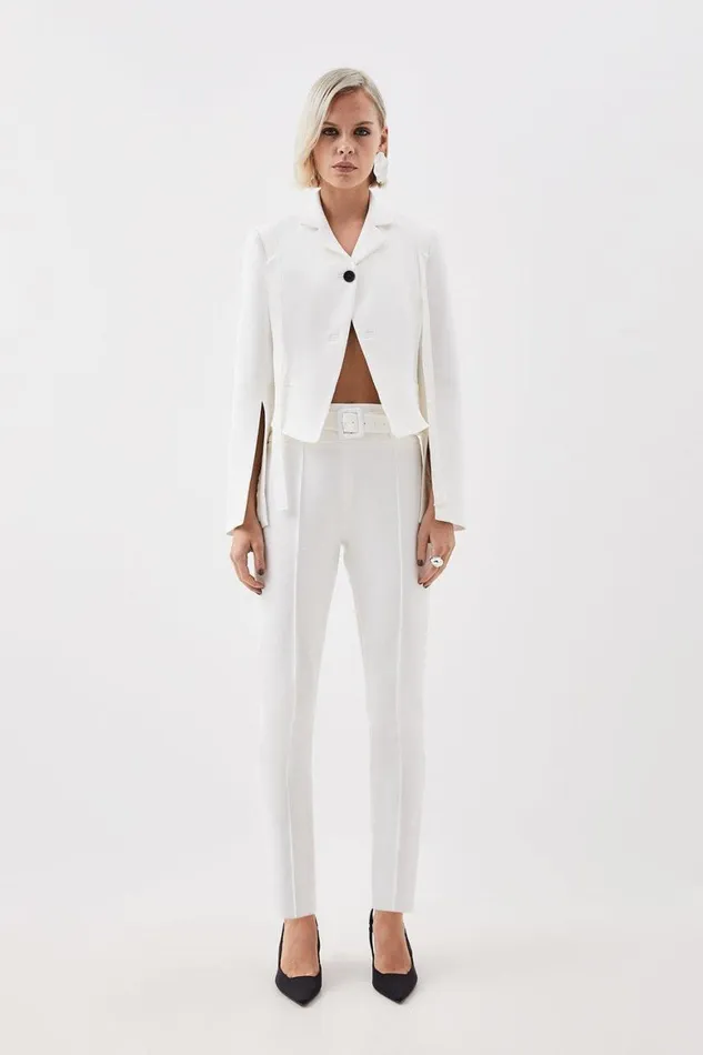 CoOrds Women Karen Millen The Founder Tailored Compact Stretch Tie Detail Jacket and Trouser Set Ivory CoOrds Women Karen Millen The Founder Tailored Compact Stretch Tie Detail Jacket and Trouser Set Ivory