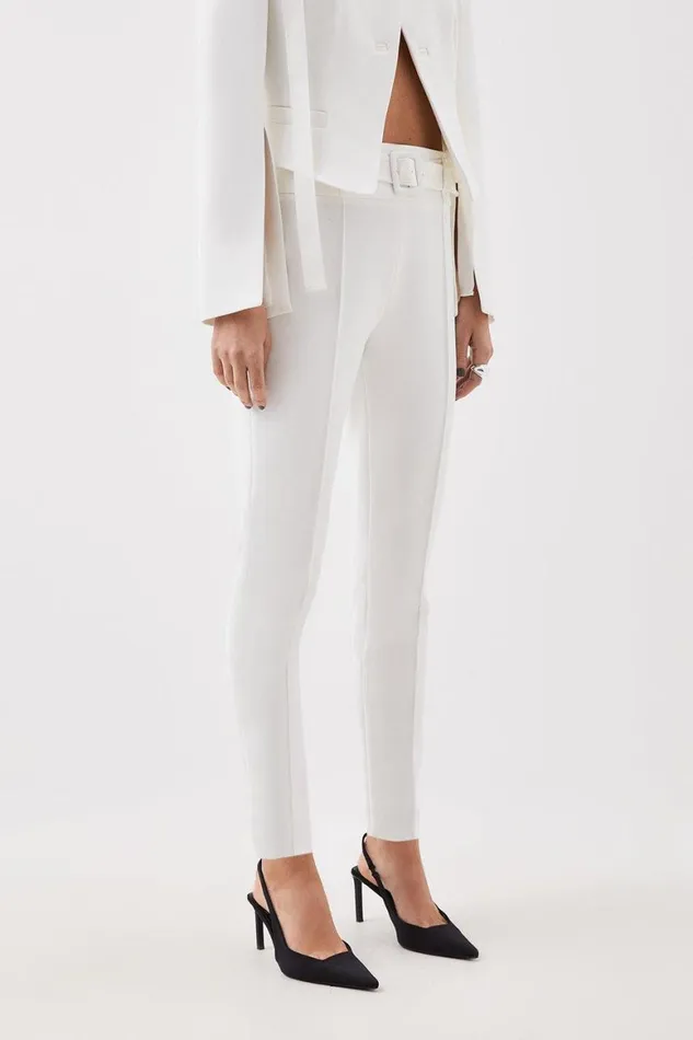 CoOrds Women Karen Millen The Founder Tailored Compact Stretch Tie Detail Jacket and Trouser Set Ivory