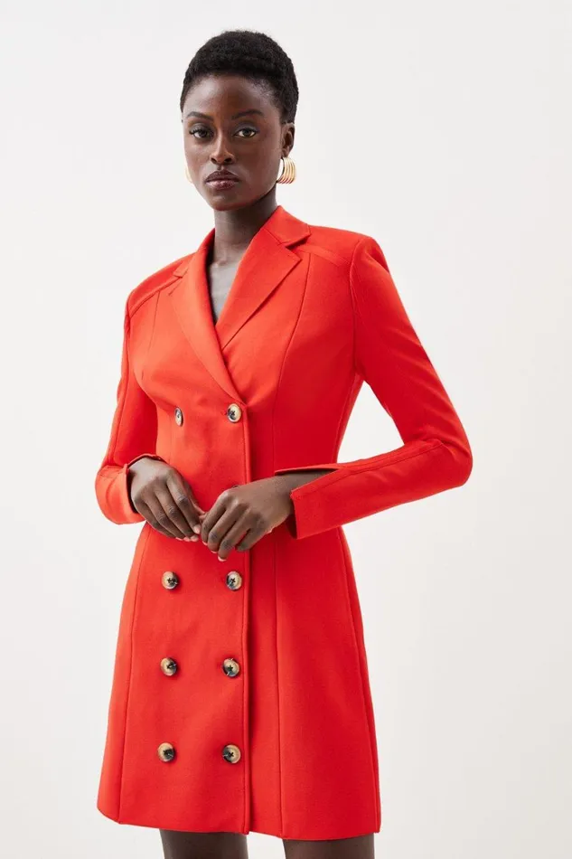 Coats and Jackets Women Karen Millen Button Front Bandage Longline Knit Blazer Red