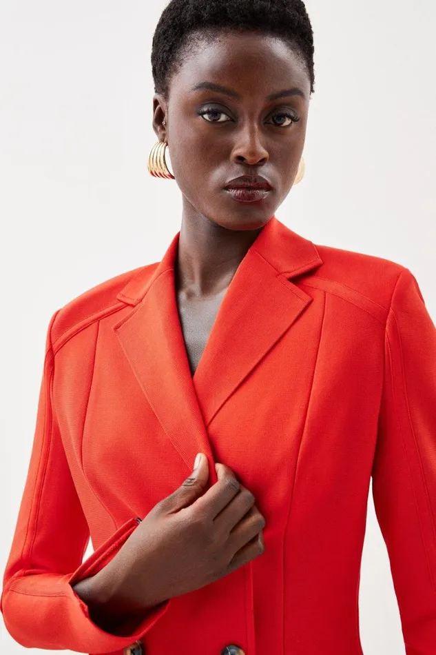 Coats and Jackets Women Karen Millen Button Front Bandage Longline Knit Blazer Red