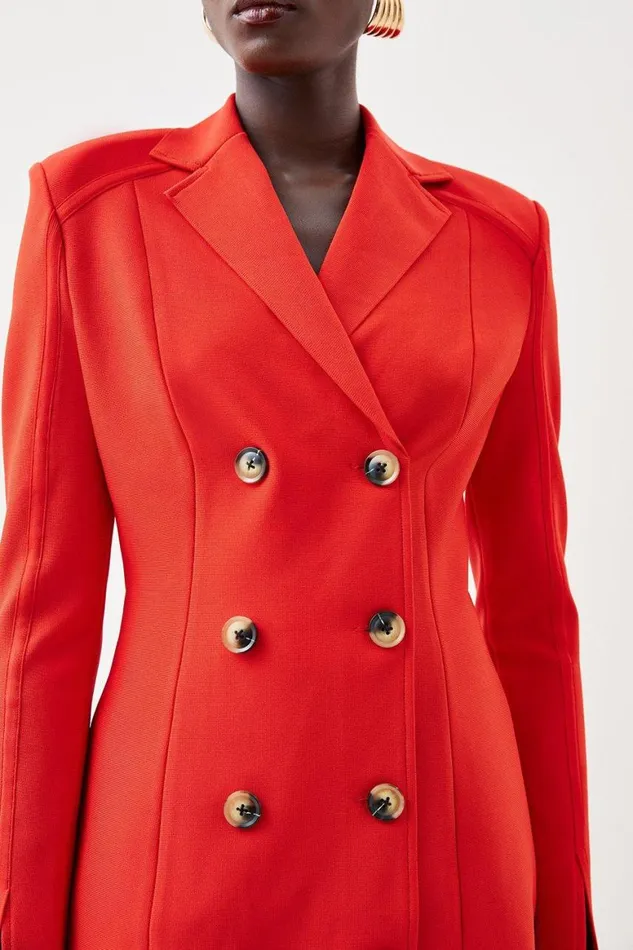 Coats and Jackets Women Karen Millen Button Front Bandage Longline Knit Blazer Red
