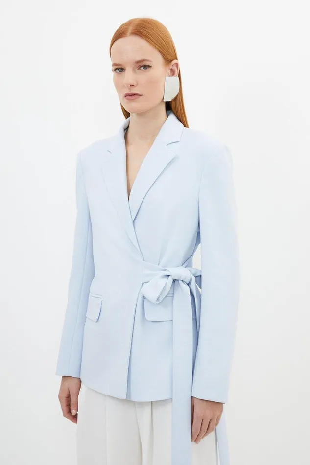 Coats and Jackets Women Karen Millen Compact Stretch Single Breasted Tailored Blazer Light Blue Coats and Jackets Women Karen Millen Compact Stretch Single Breasted Tailored Blazer Light Blue