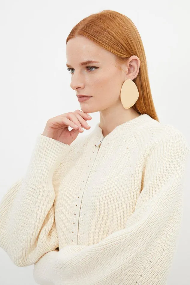 Coats and Jackets Women Karen Millen Cotton Knit Stitch Detail Bomber Cream