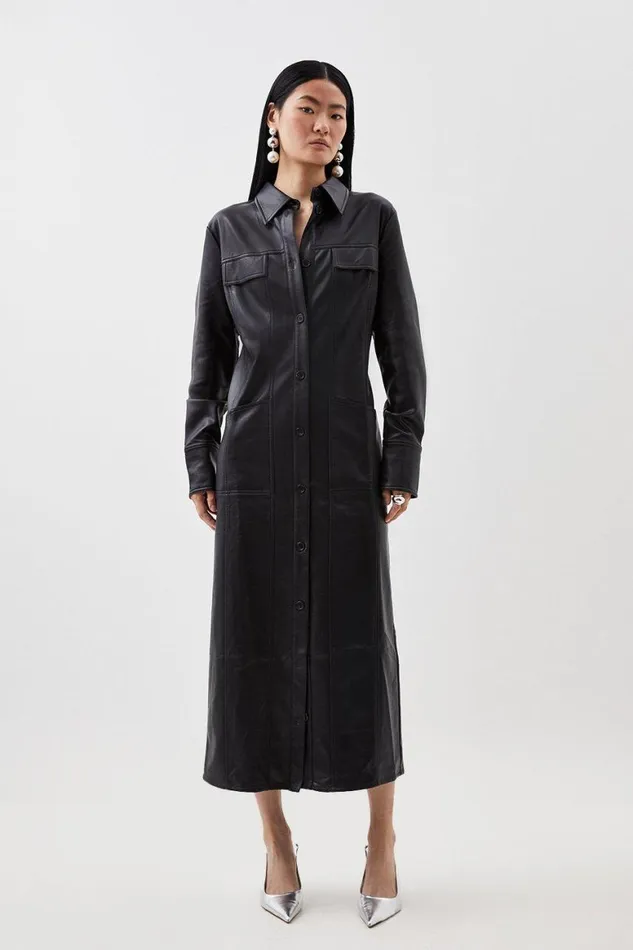Coats and Jackets Women Karen Millen Faux Leather Western Coat Black
