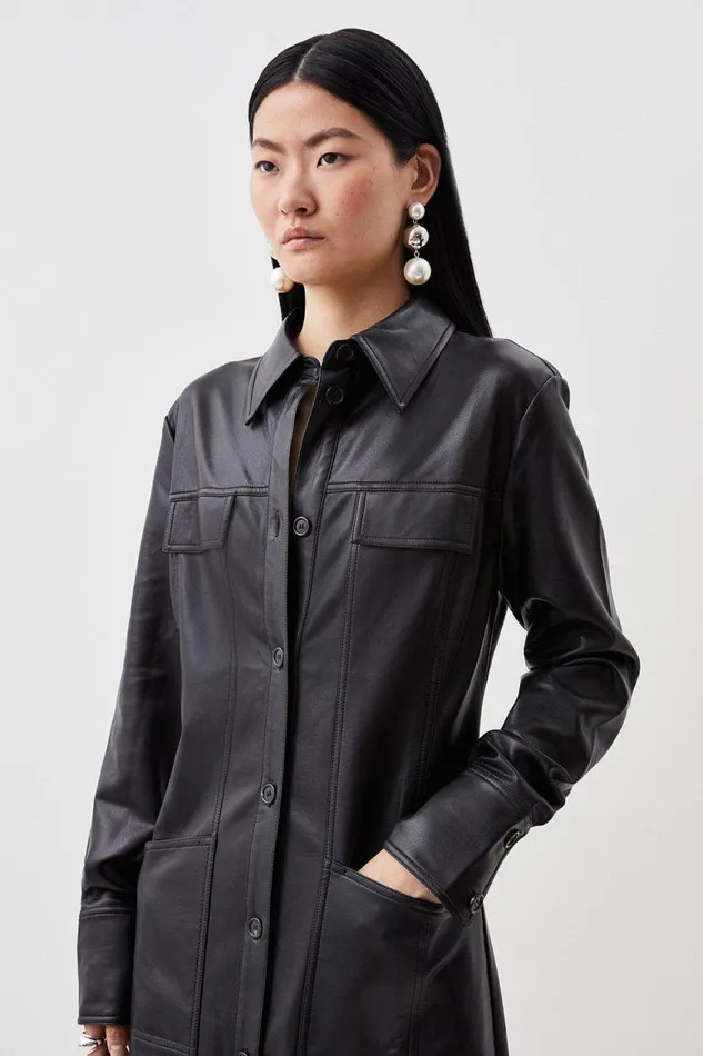 Coats and Jackets Women Karen Millen Faux Leather Western Coat Black