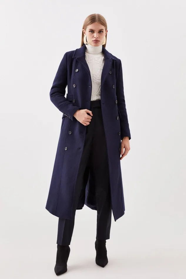 Coats and Jackets Women Karen Millen Italian Manteco Wool Blend Double Breasted Tab Detail Coat Navy Coats and Jackets Women Karen Millen Italian Manteco Wool Blend Double Breasted Tab Detail Coat Navy
