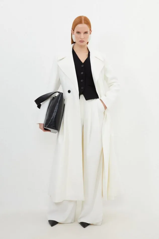 Coats and Jackets Women Karen Millen Italian Manteco Wool Blend Flared Skirt Midaxi Coat Ivory Coats and Jackets Women Karen Millen Italian Manteco Wool Blend Flared Skirt Midaxi Coat Ivory