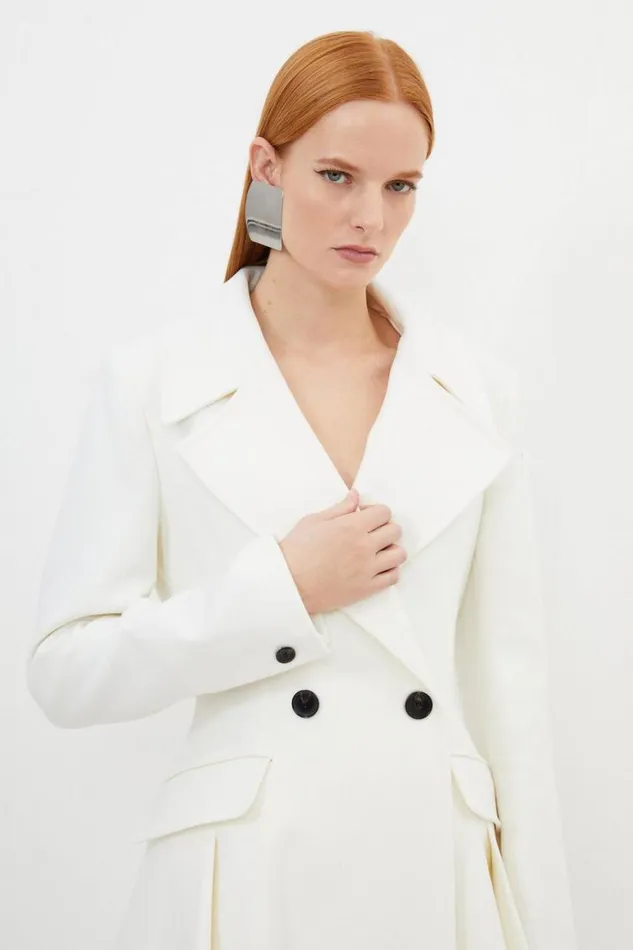 Coats and Jackets Women Karen Millen Italian Manteco Wool Blend Flared Skirt Midaxi Coat Ivory