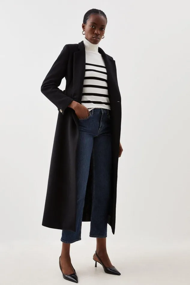 Coats and Jackets Women Karen Millen Italian Manteco Wool Forever Notch Neck Midaxi Coat Black