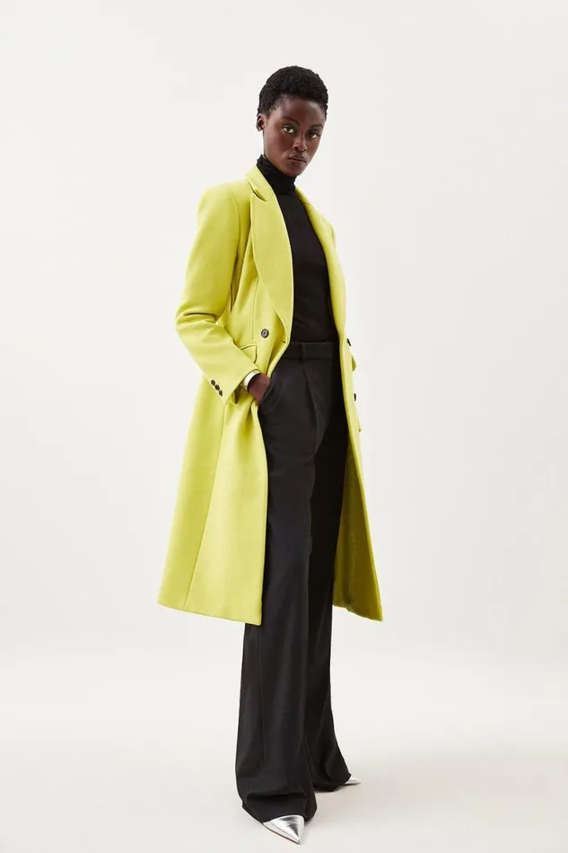 Coats and Jackets Women Karen Millen Italian Manteco Wool Hourglass Coat Washed Lime