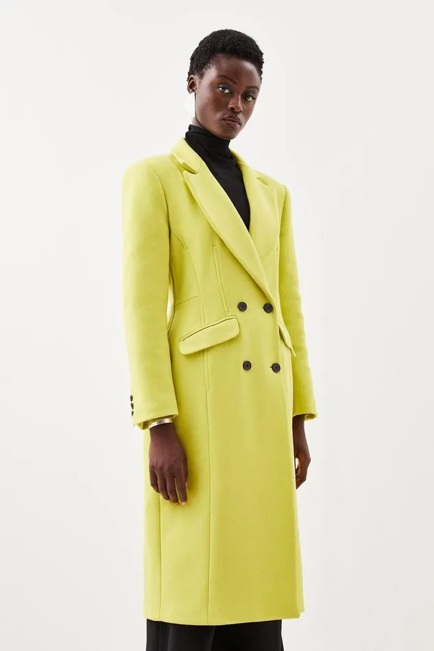 Coats and Jackets Women Karen Millen Italian Manteco Wool Hourglass Coat Washed Lime