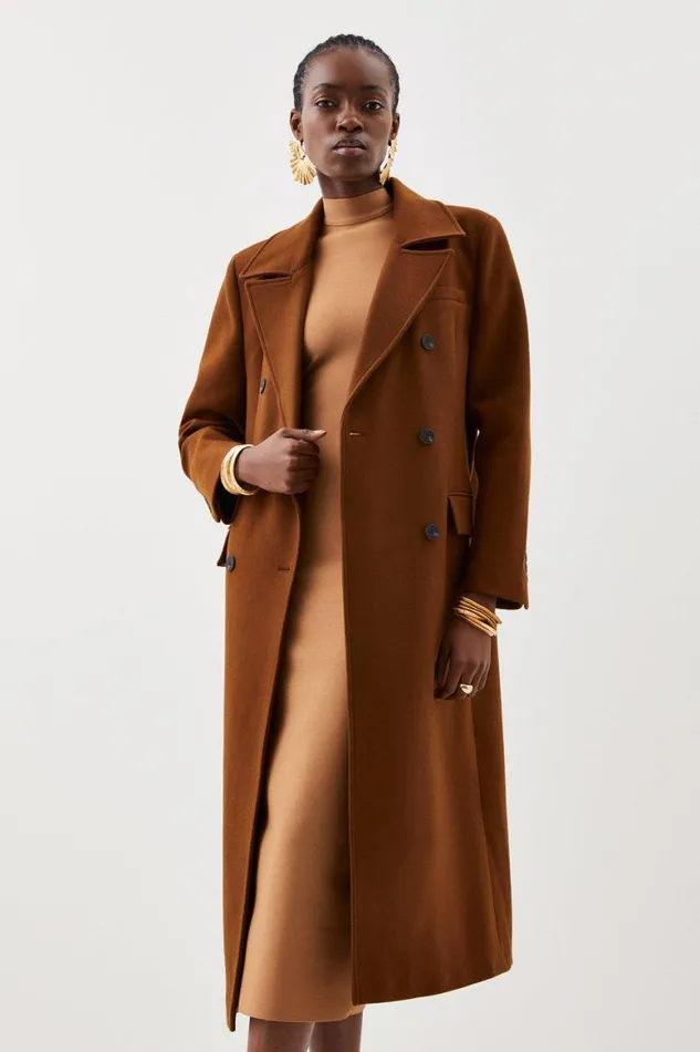 Coats and Jackets Women Karen Millen Italian Manteco Wool Oversized Shoulder Coat Dark Tan