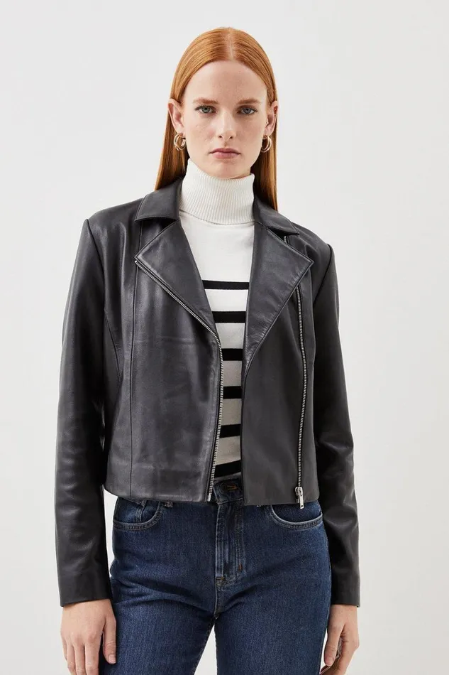 Coats and Jackets Women Karen Millen Leather Biker Jacket Black