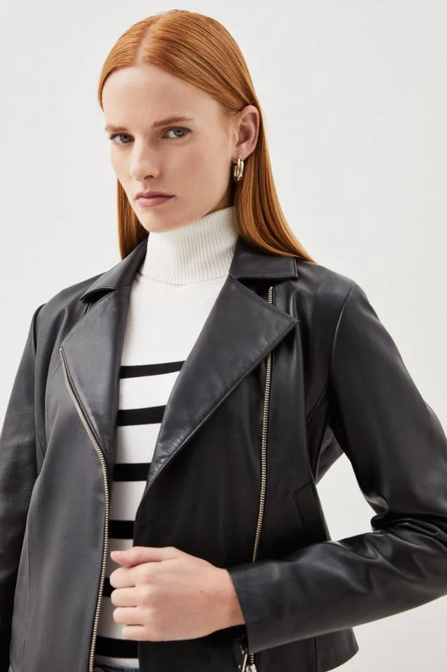 Coats and Jackets Women Karen Millen Leather Biker Jacket Black