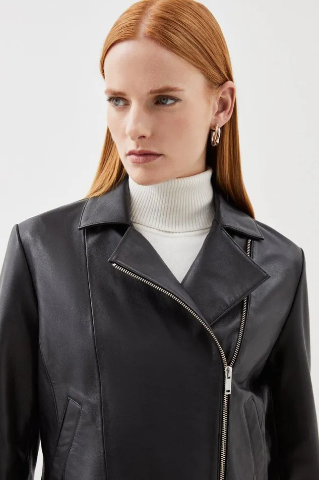 Coats and Jackets Women Karen Millen Leather Biker Jacket Black