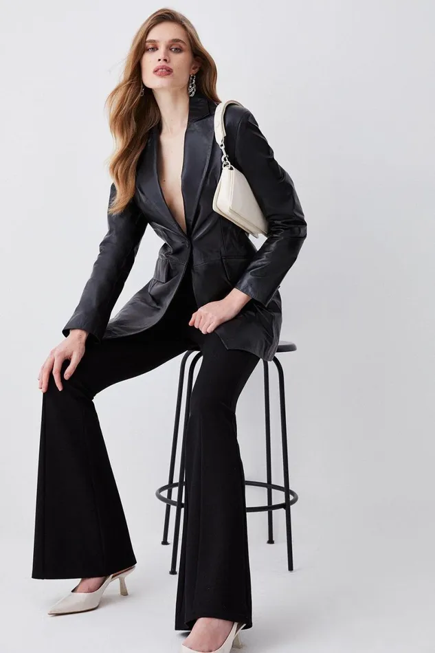 Coats and Jackets Women Karen Millen Leather Strong Shoulder Blazer Jacket Black