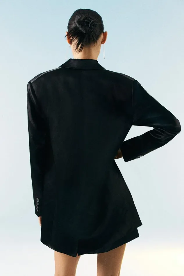 Coats and Jackets Women Karen Millen OOTO LONDON Satin Oversized Blazer Black