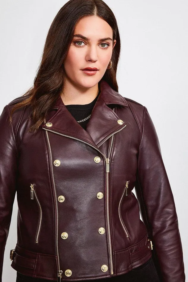 Coats and Jackets Women Karen Millen Plus Size Leather Military Biker Fig