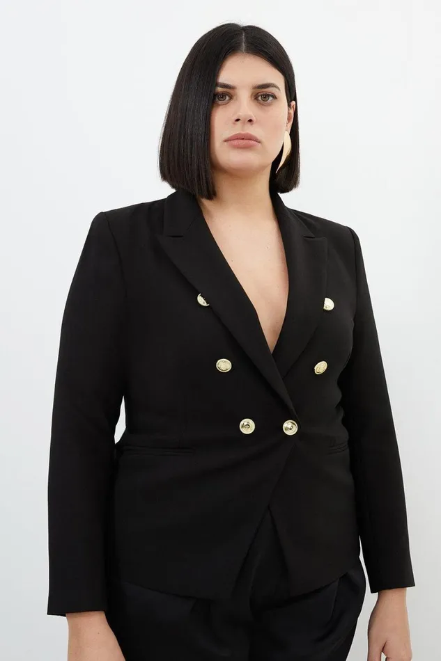 Coats and Jackets Women Karen Millen Plus Size Tailored Button Military Blazer Black