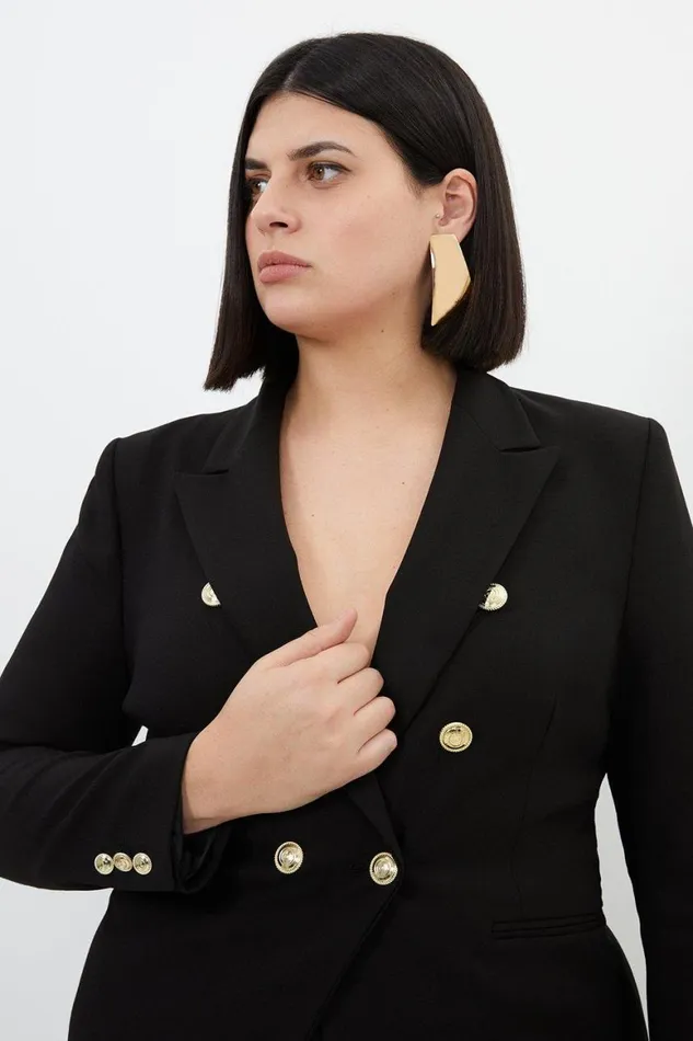 Coats and Jackets Women Karen Millen Plus Size Tailored Button Military Blazer Black