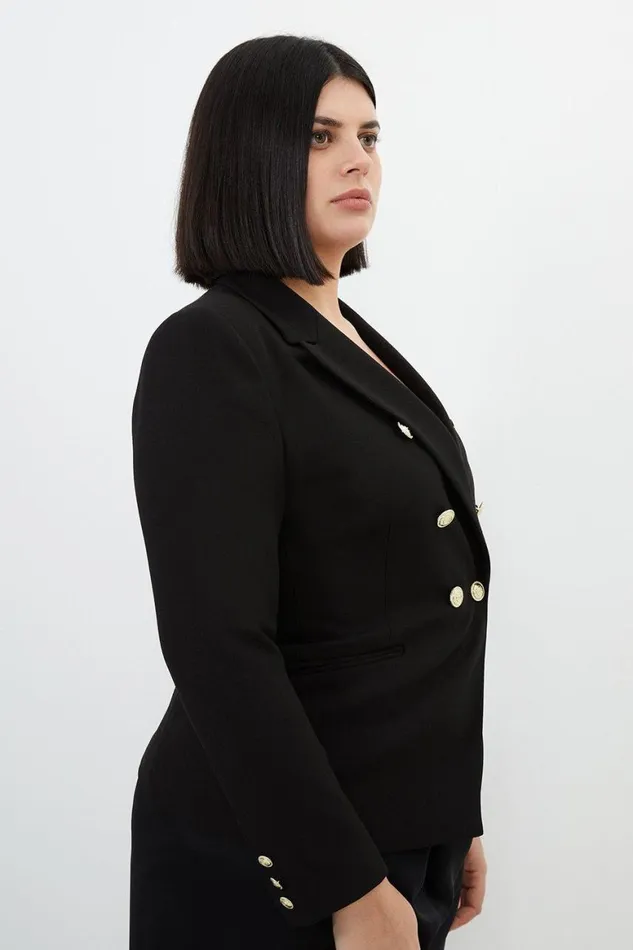Coats and Jackets Women Karen Millen Plus Size Tailored Button Military Blazer Black