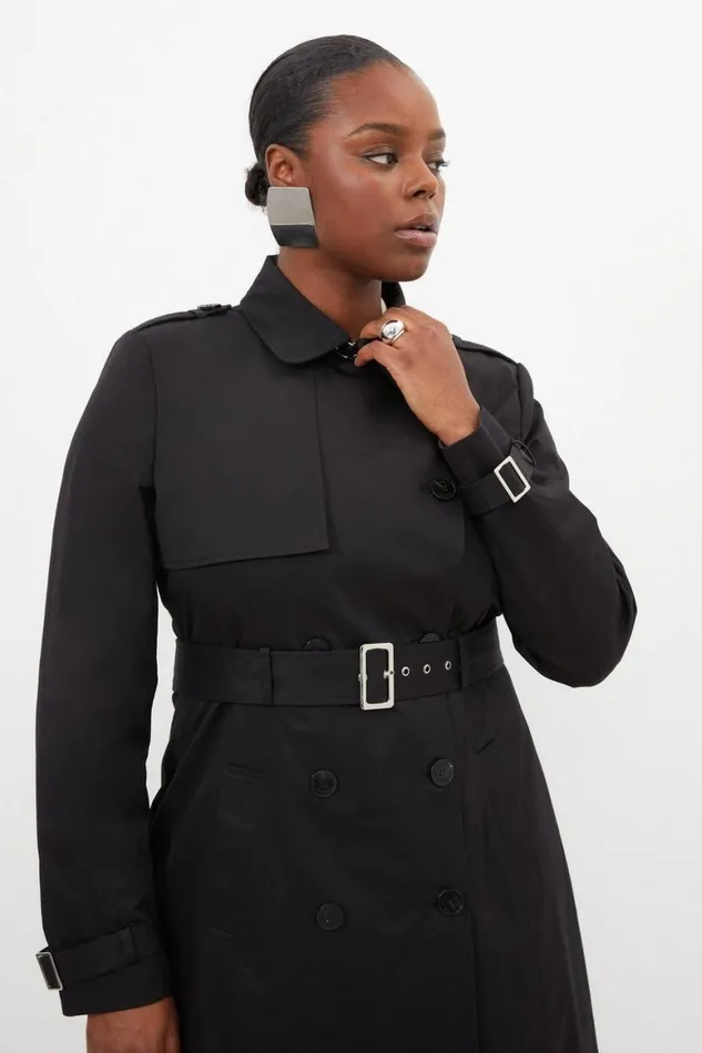 Coats and Jackets Women Karen Millen Plus Size Tailored Classic Belted Trench Coat Black