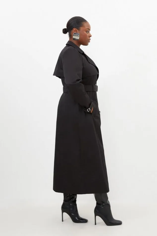 Coats and Jackets Women Karen Millen Plus Size Tailored Classic Belted Trench Coat Black