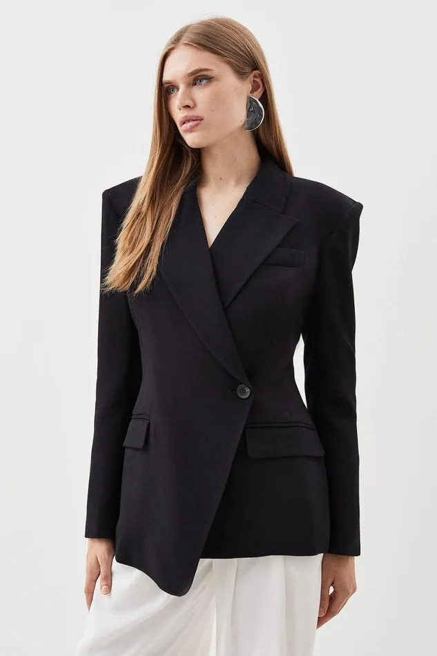 Coats and Jackets Women Karen Millen Polished Viscose Strong Shoulder Tailored Blazer Black Coats and Jackets Women Karen Millen Polished Viscose Strong Shoulder Tailored Blazer Black
